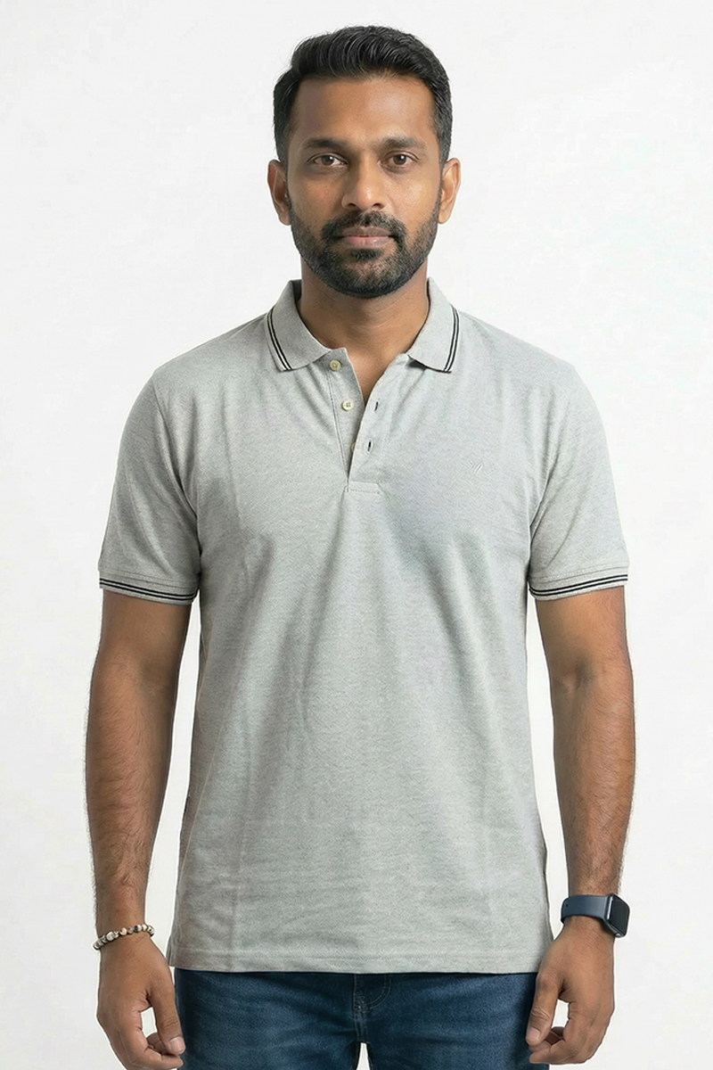 Cotton Honeycomb Polo T-shirts Melange Grey