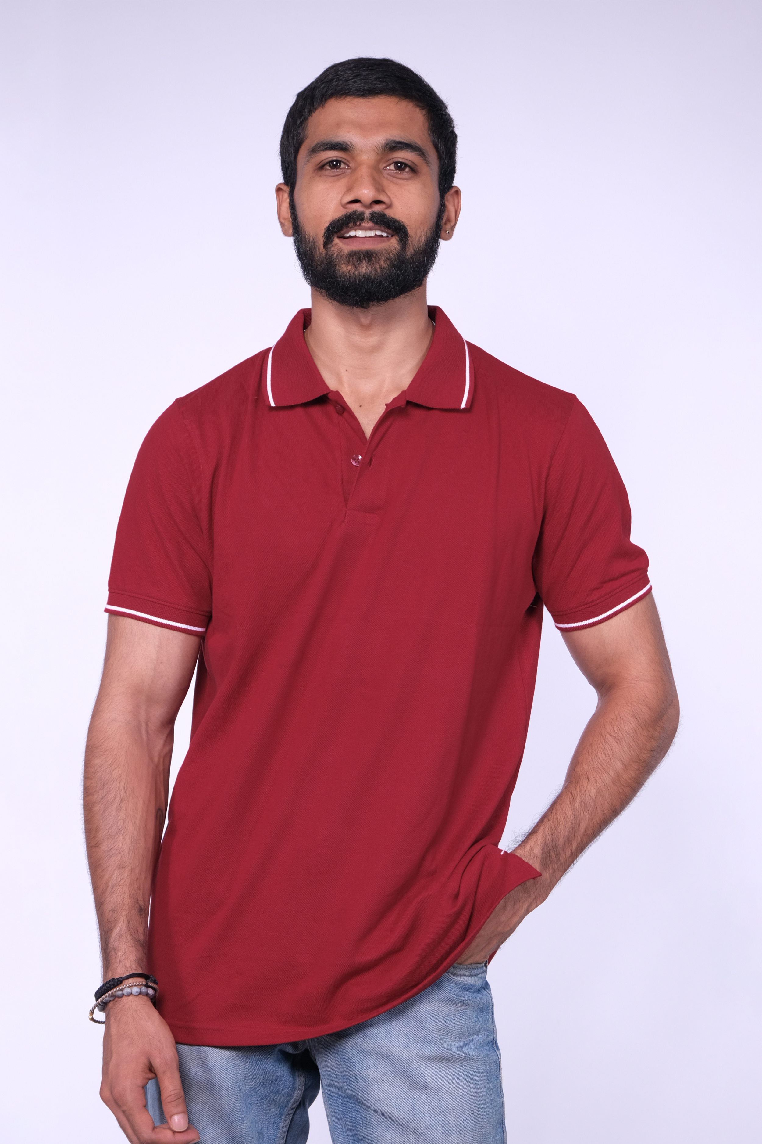 Maroon Cotton Collar T-shirt