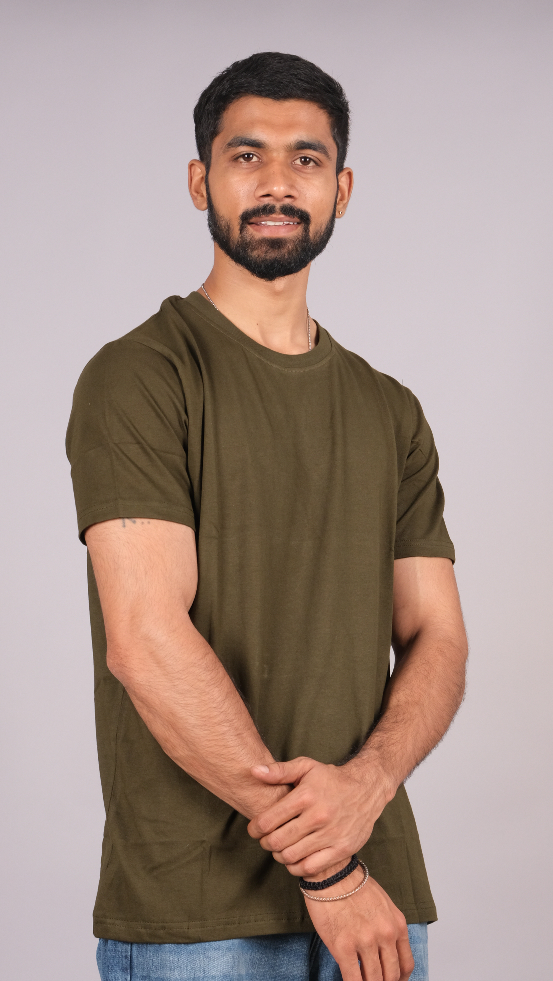 Cotton Green Color Round Neck T-shirt