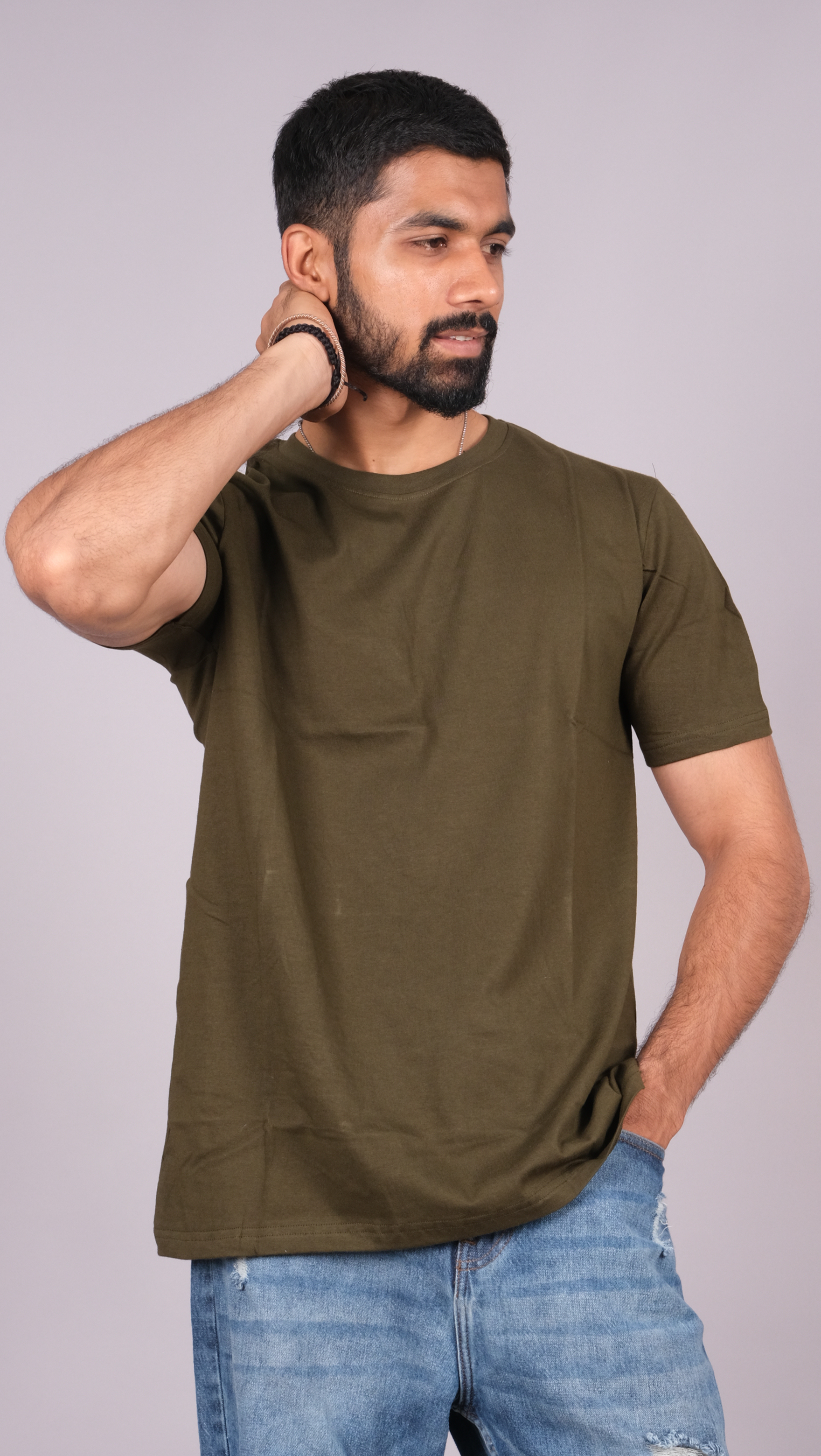 Cotton Green Color Round Neck T-shirt