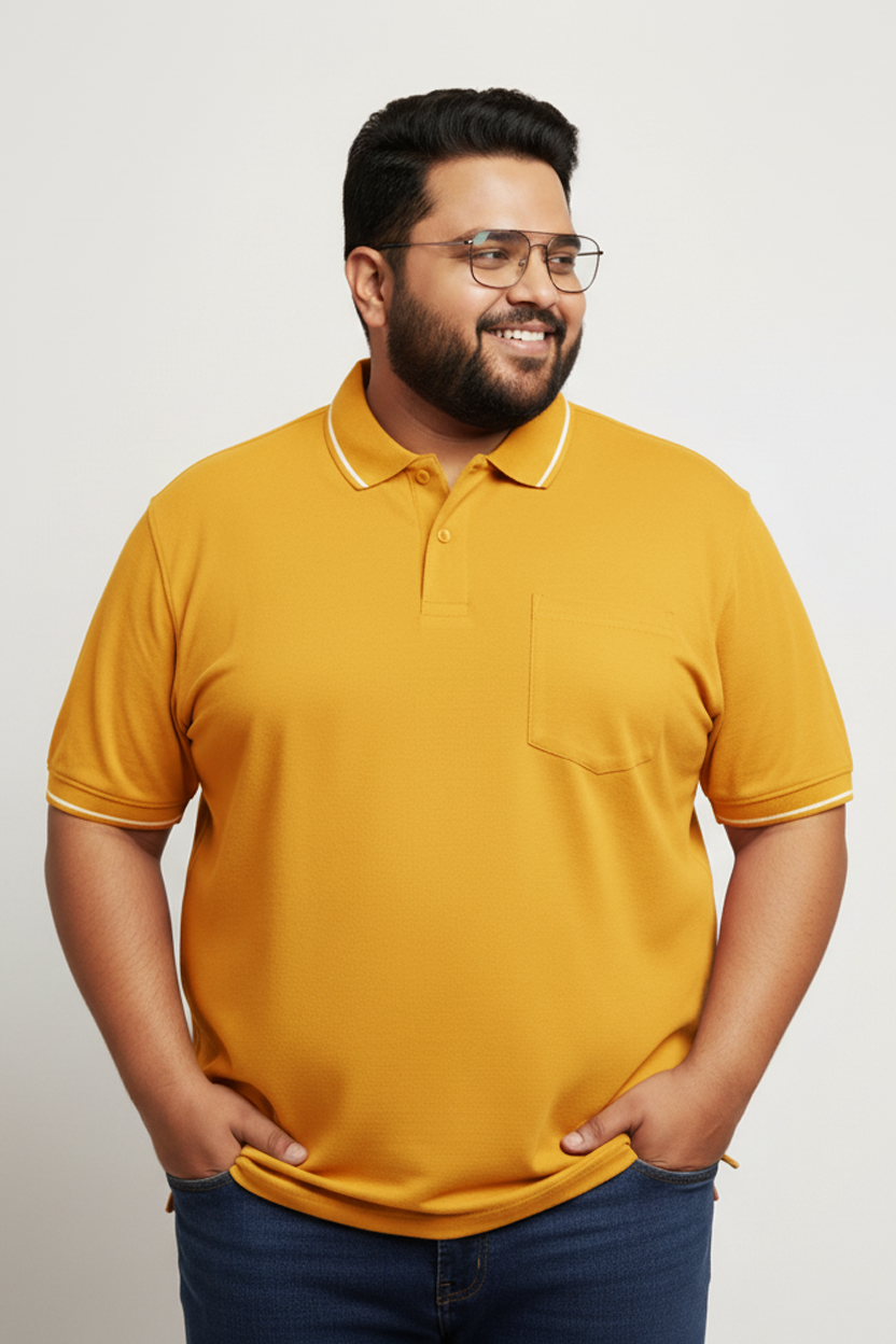 Plus Size Mens Collar T shirt with Pocket Mustard