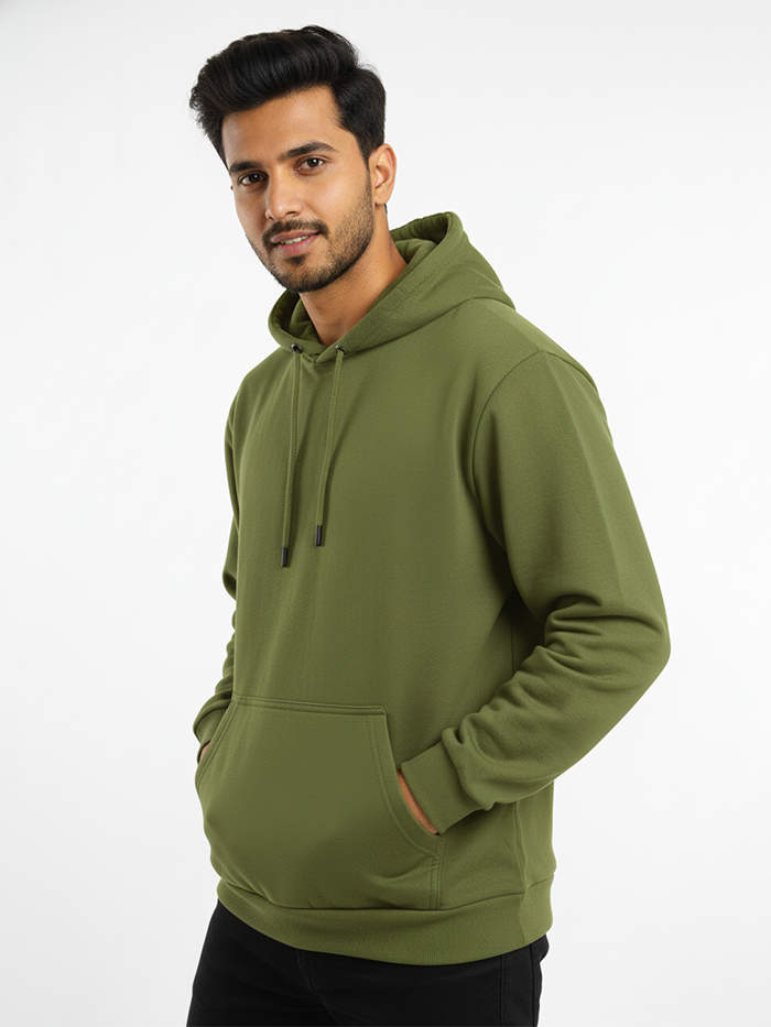 Classic Fit Solid Hoodie Olive Green