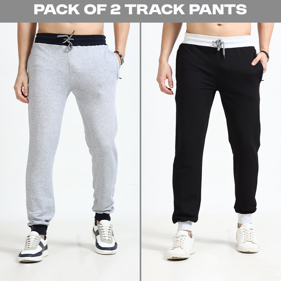 Men Track Pants with Zipper Pockets and Rib - Pack of 2