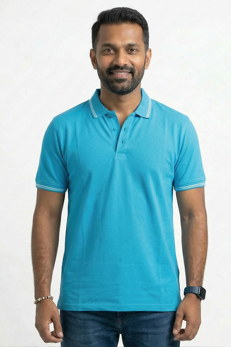 Cotton Honeycomb Polo T-shirts Petrol Blue