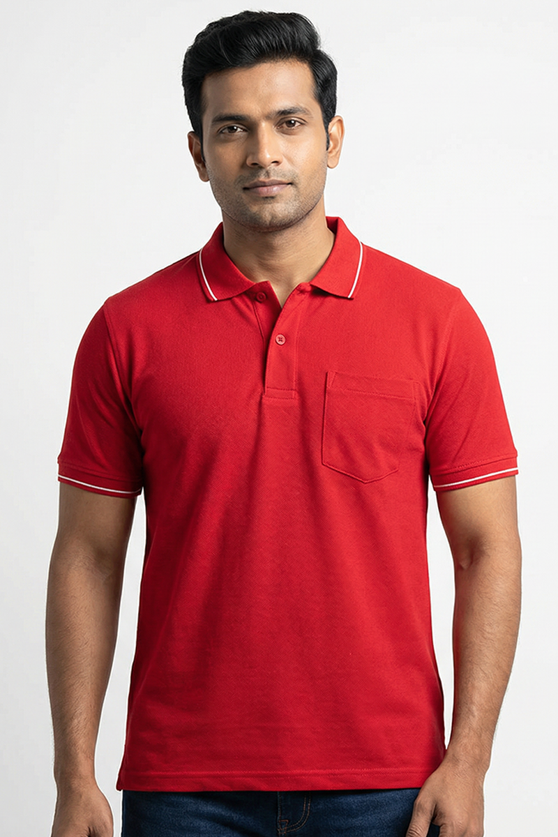 Pre Shrunk Cotton Pocket T-shirt Red