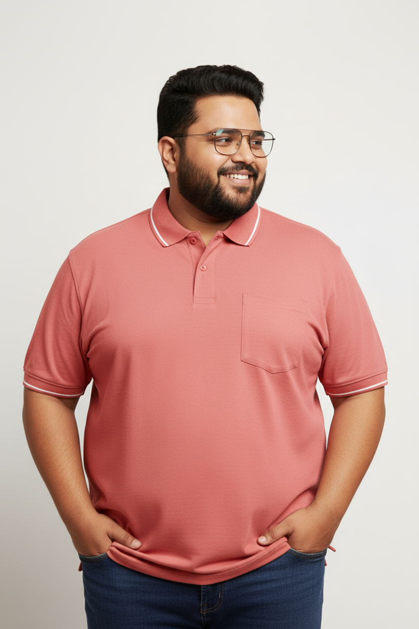 Rose Pink Collar T-shirt with Pocket