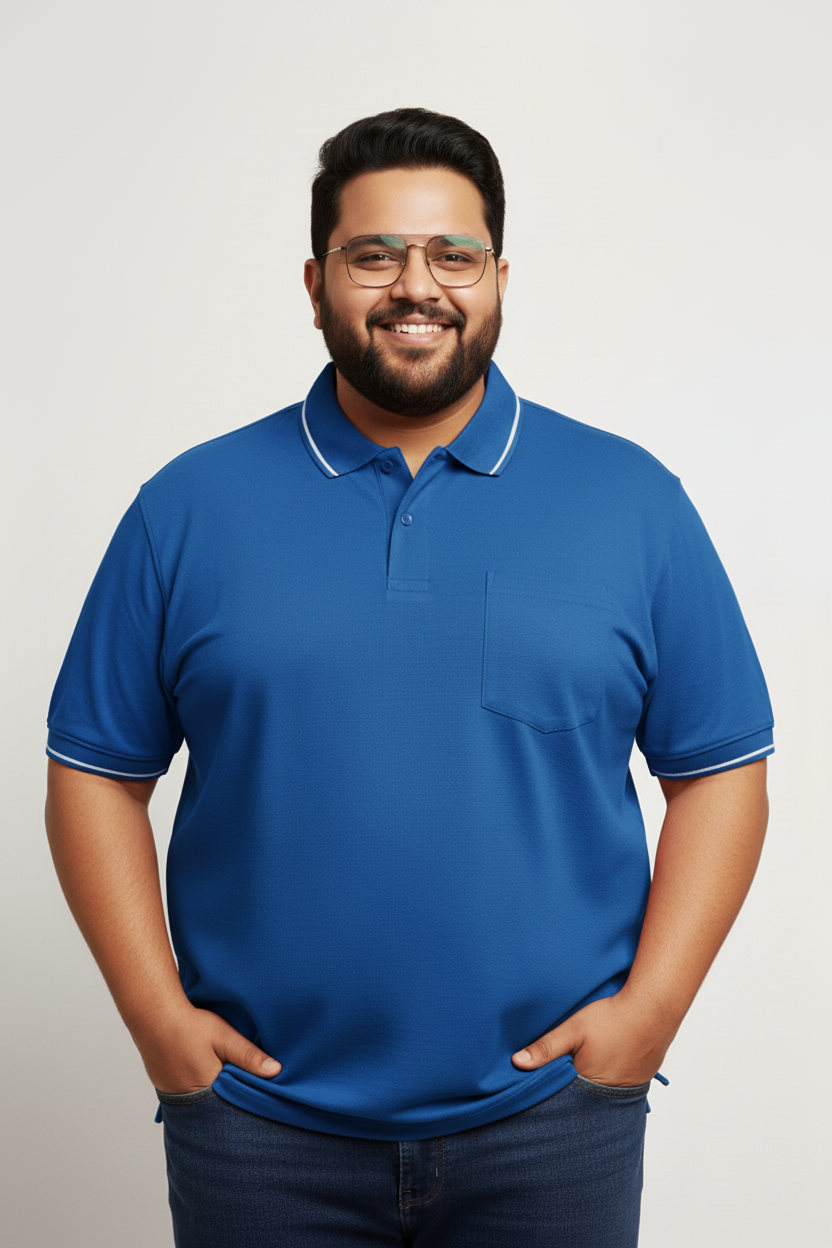 Royal Blue Collar T-shirt with Pocket