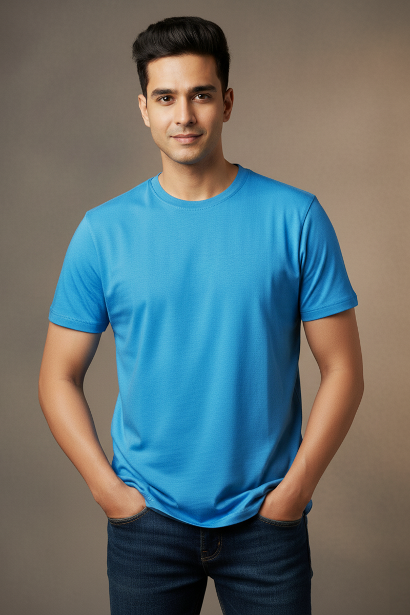 Royal Blue Cotton Round Neck T-shirt