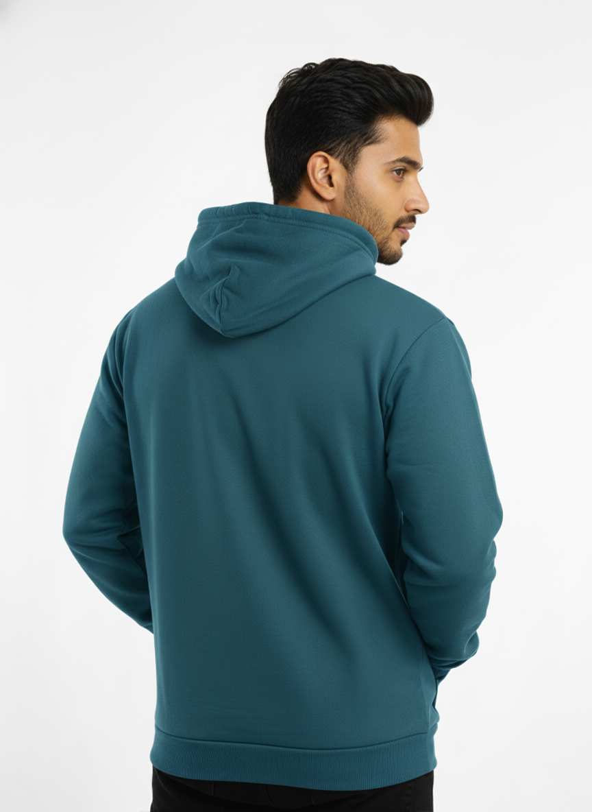 Classic Fit Solid Hoodie Teal Blue