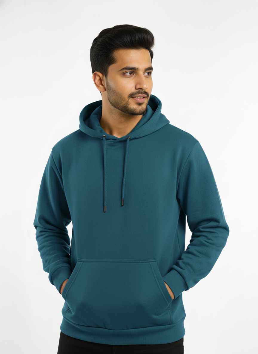 Classic Fit Solid Hoodie Teal Blue