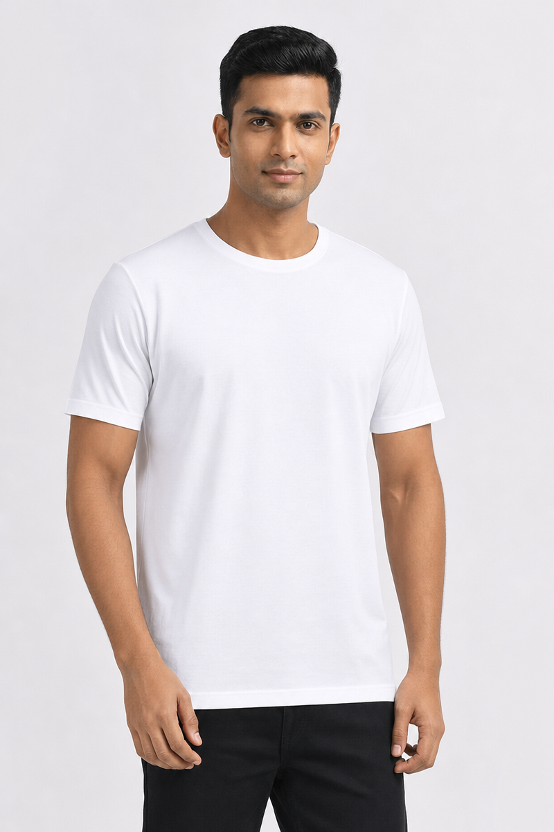 Men Cotton White Round Neck T-shirt