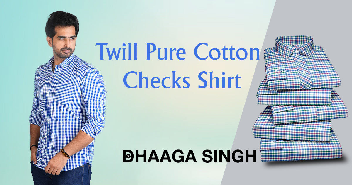 Elevate Your Casual Wardrobe with Dhaaga Singh's Twill Pure Cotton Checks Shirt