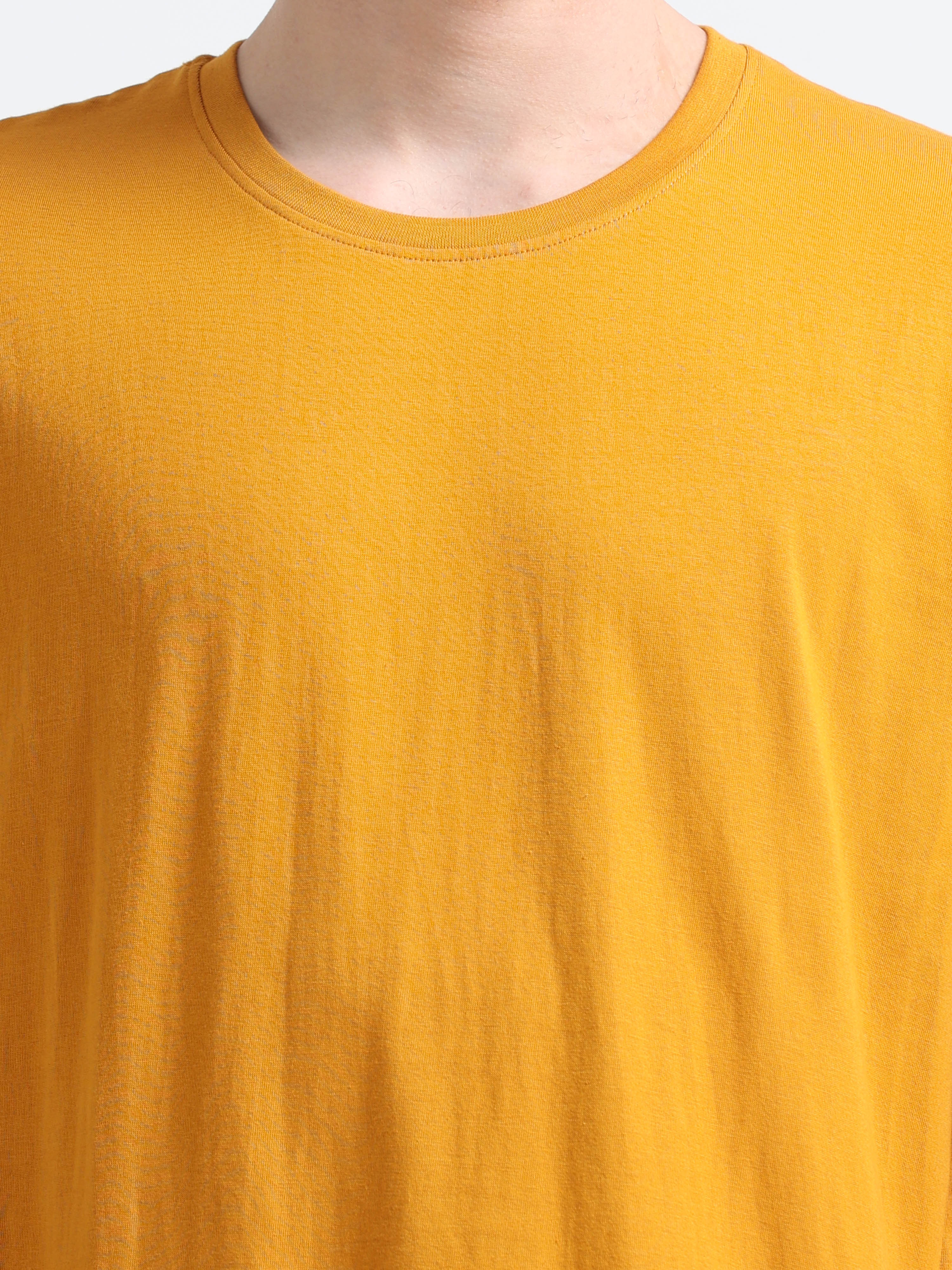 Men Cotton Mustard Round Neck T-shirt