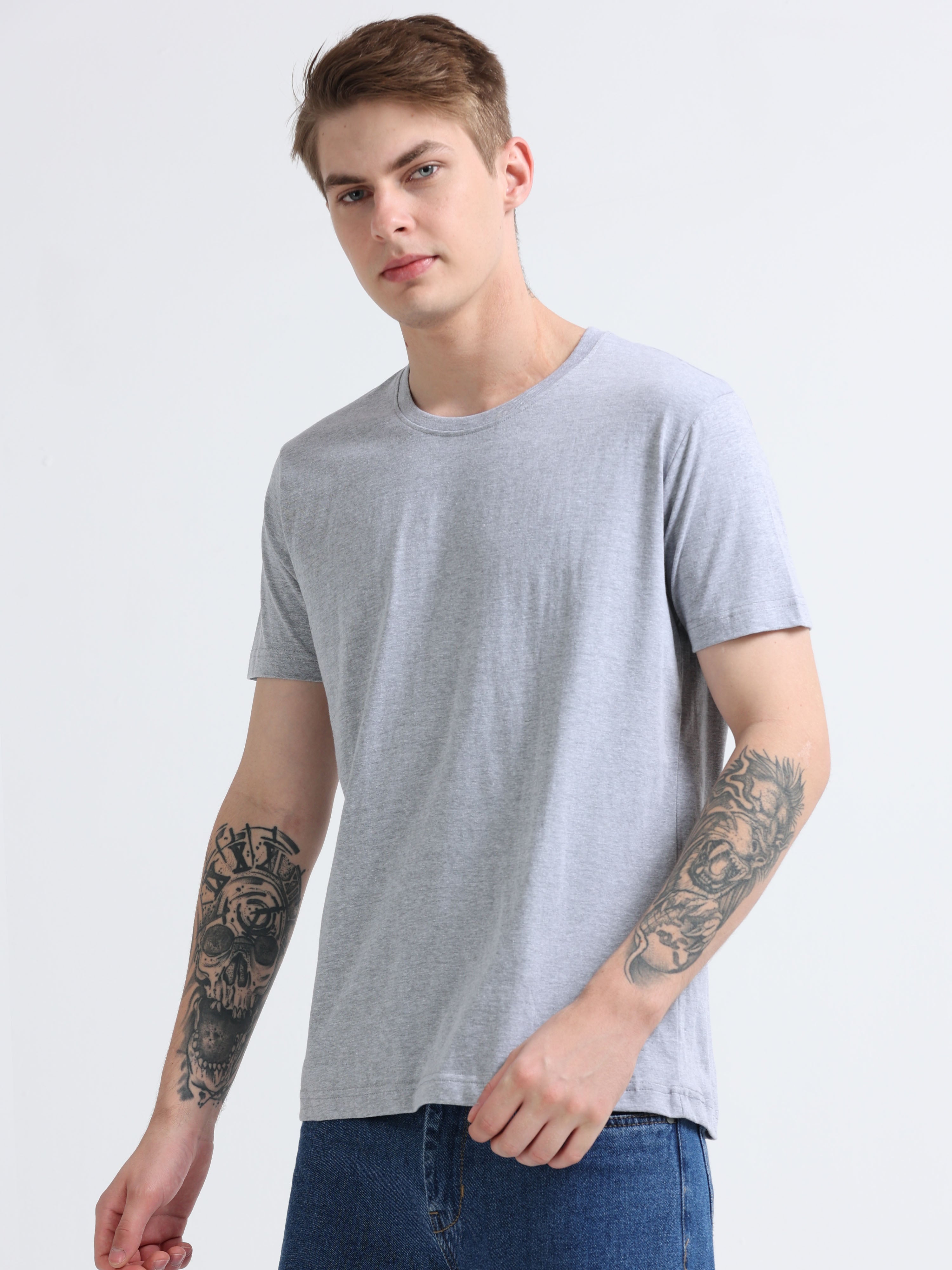 Men Cotton Melange Round Neck T-shirt