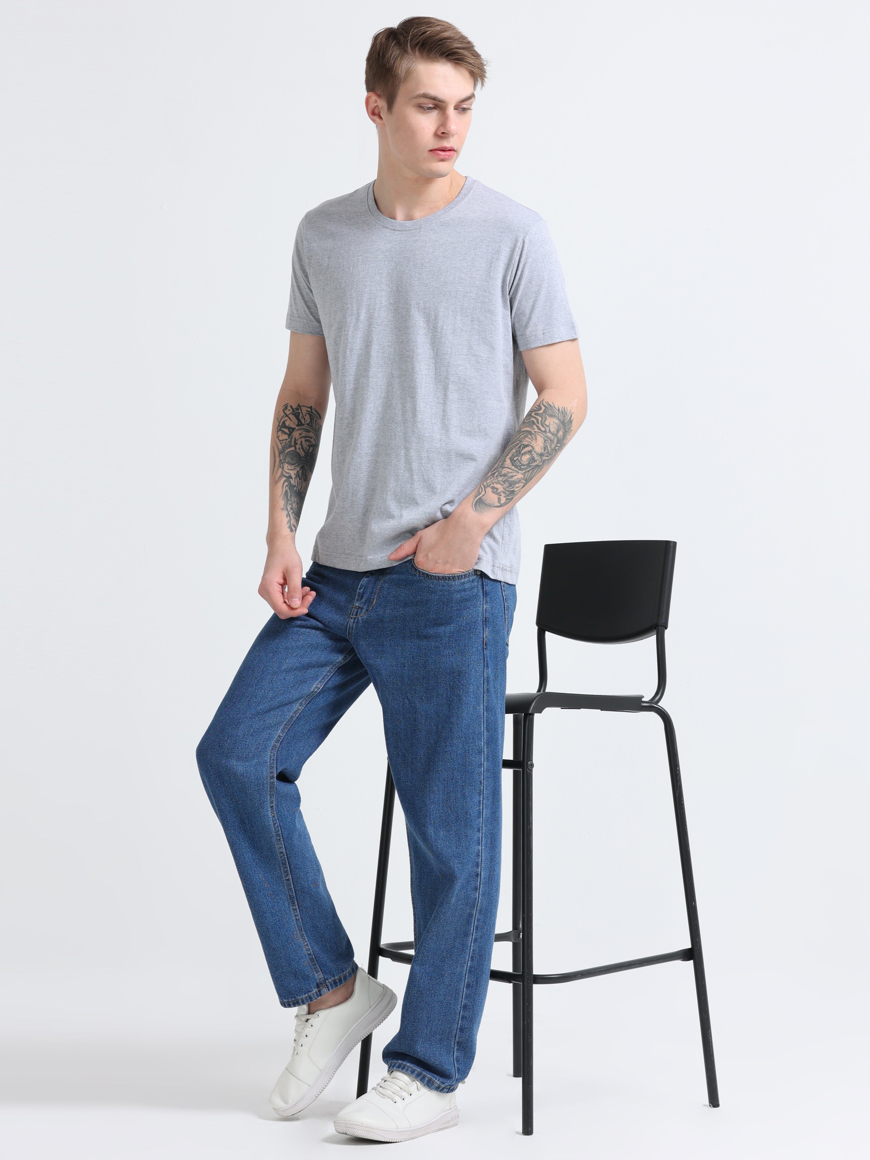 Men Cotton Melange Round Neck T-shirt