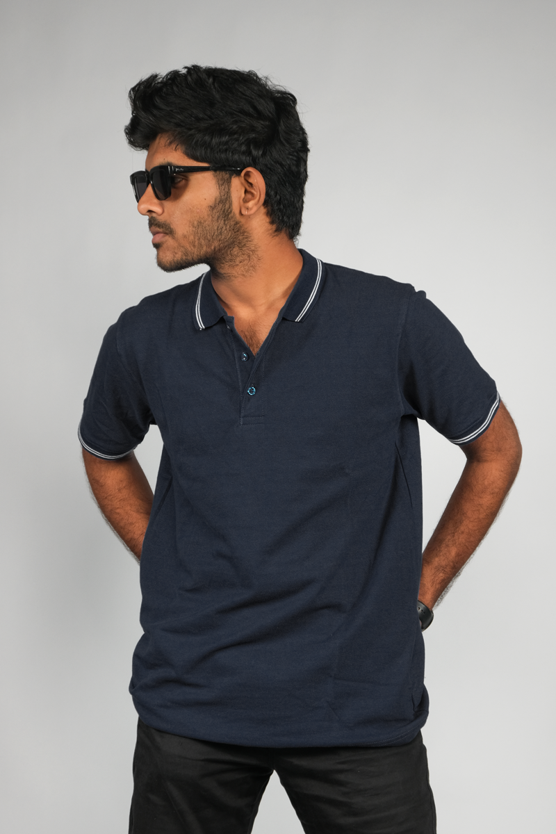 Cotton Honeycomb Polo T-shirts Navy Blue