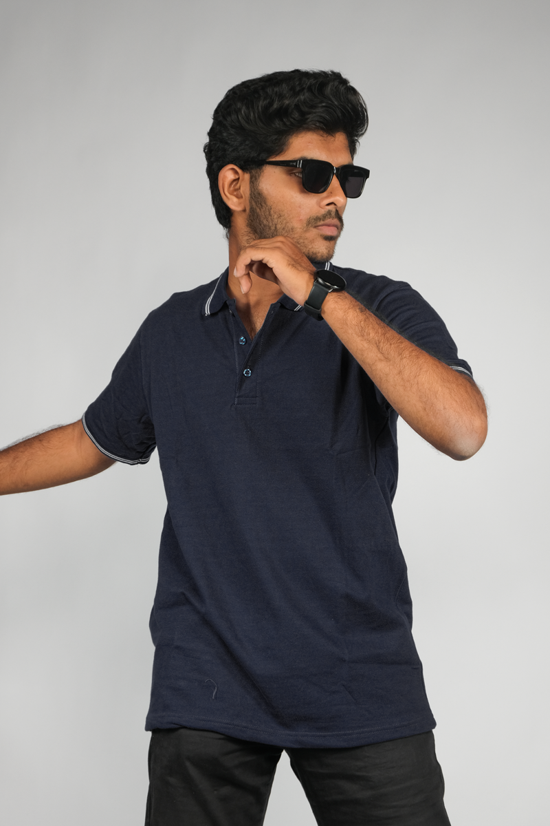 Cotton Honeycomb Polo T-shirts Navy Blue