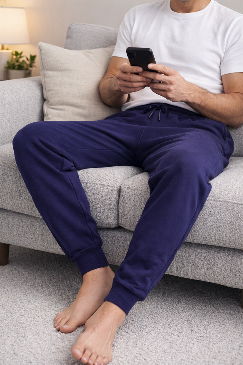 Cotton Joggers with Zip Pockets Navy Blue