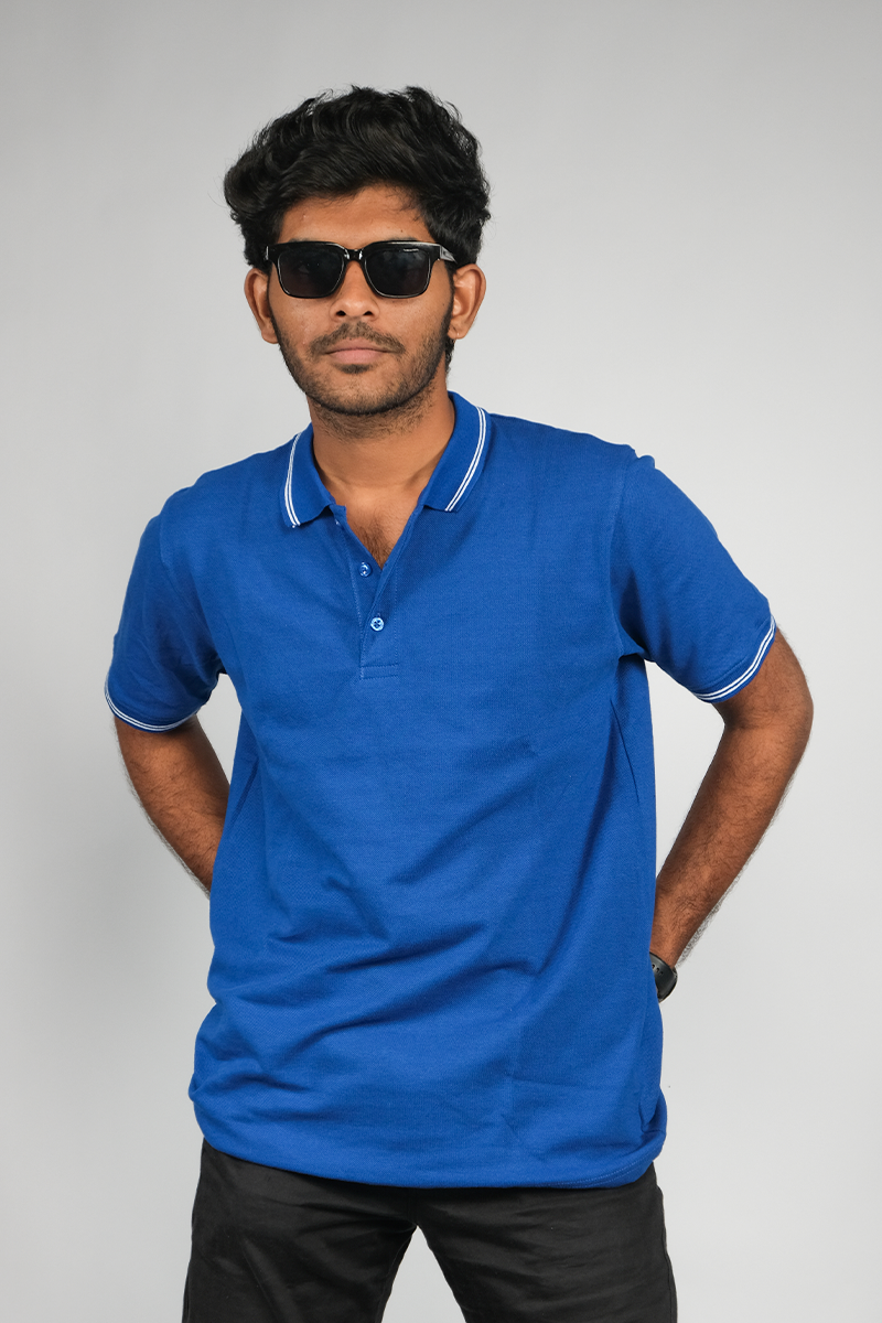 Cotton Honeycomb Polo T-shirts Royal Blue