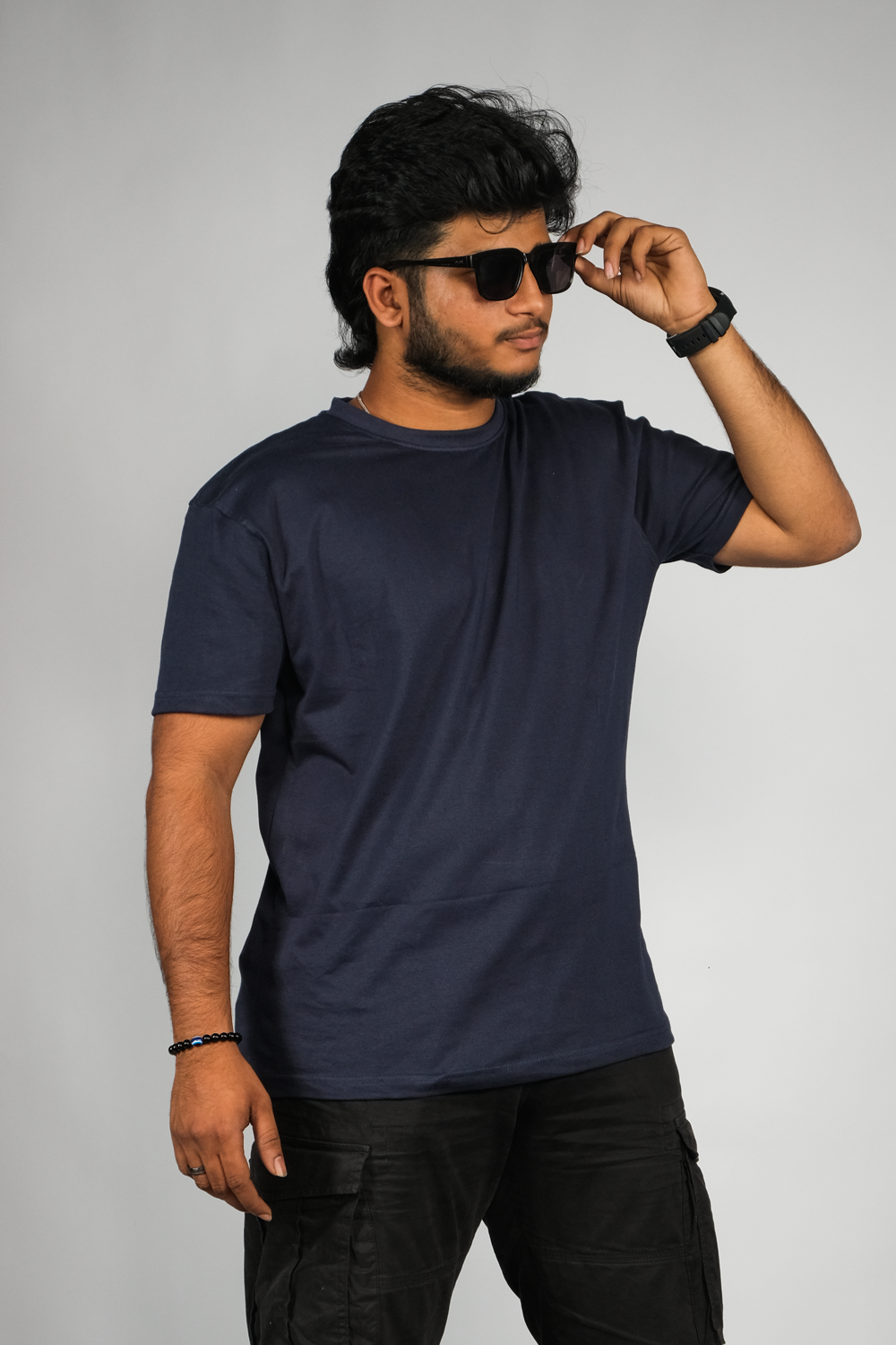 FT Cotton Round Neck Navy Blue T-Shirt