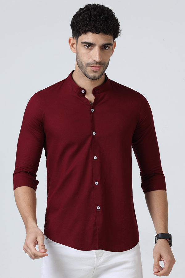 Men Chinese Collar/Mandarin Collar Plain Shirt