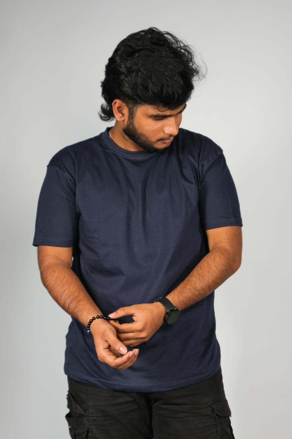 FT Cotton Round Neck Navy Blue T-Shirt