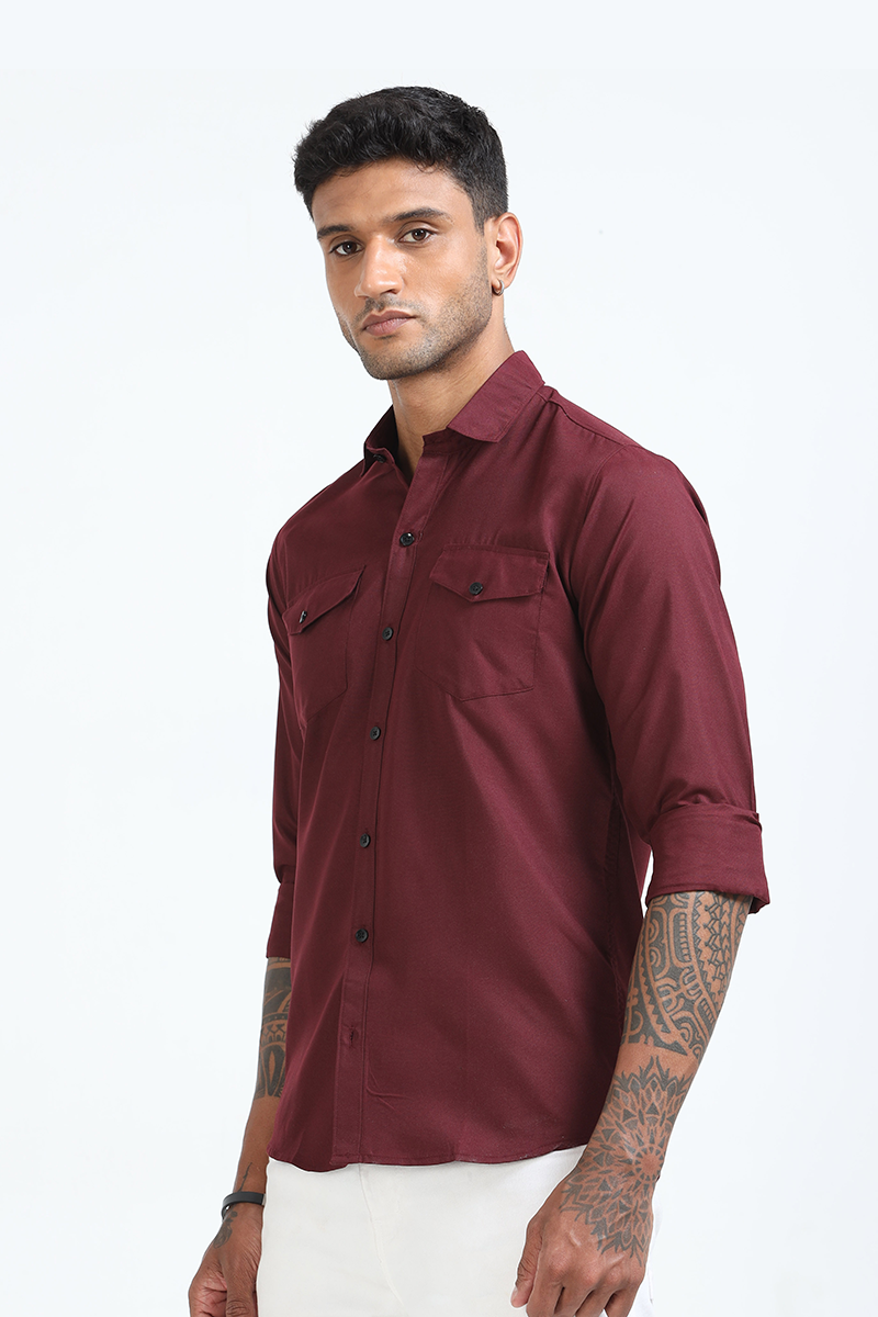 Cotton Solid Double Pocket Shirt