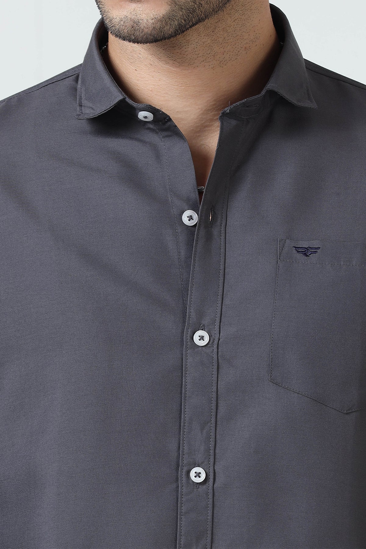 Grey Plain Cotton Solid Shirt