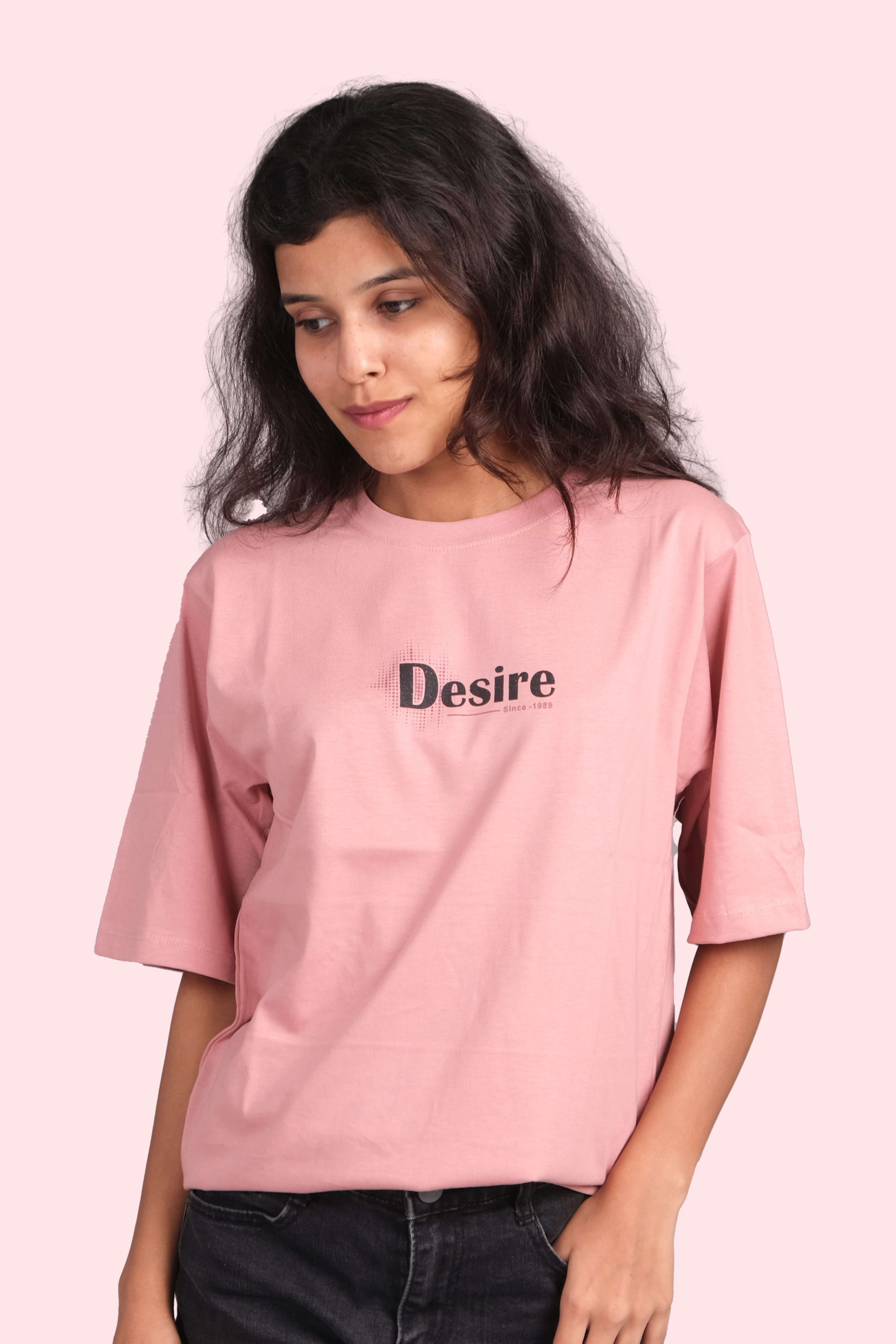 Desire Graphic Printed Down Shoulder T-shirt