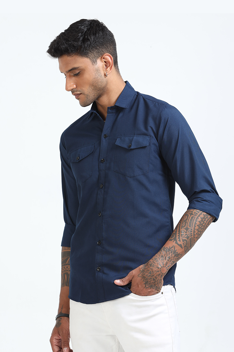 Cotton Solid Double Pocket Shirt