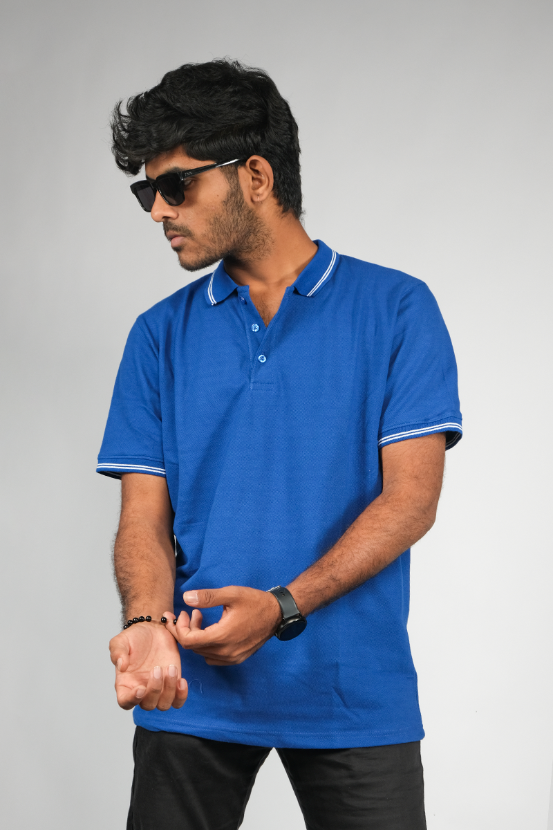 Cotton Honeycomb Polo T-shirts Royal Blue