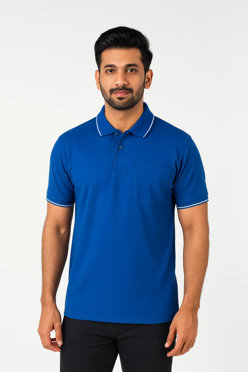 Royal Blue Collar T-shirt with Pocket