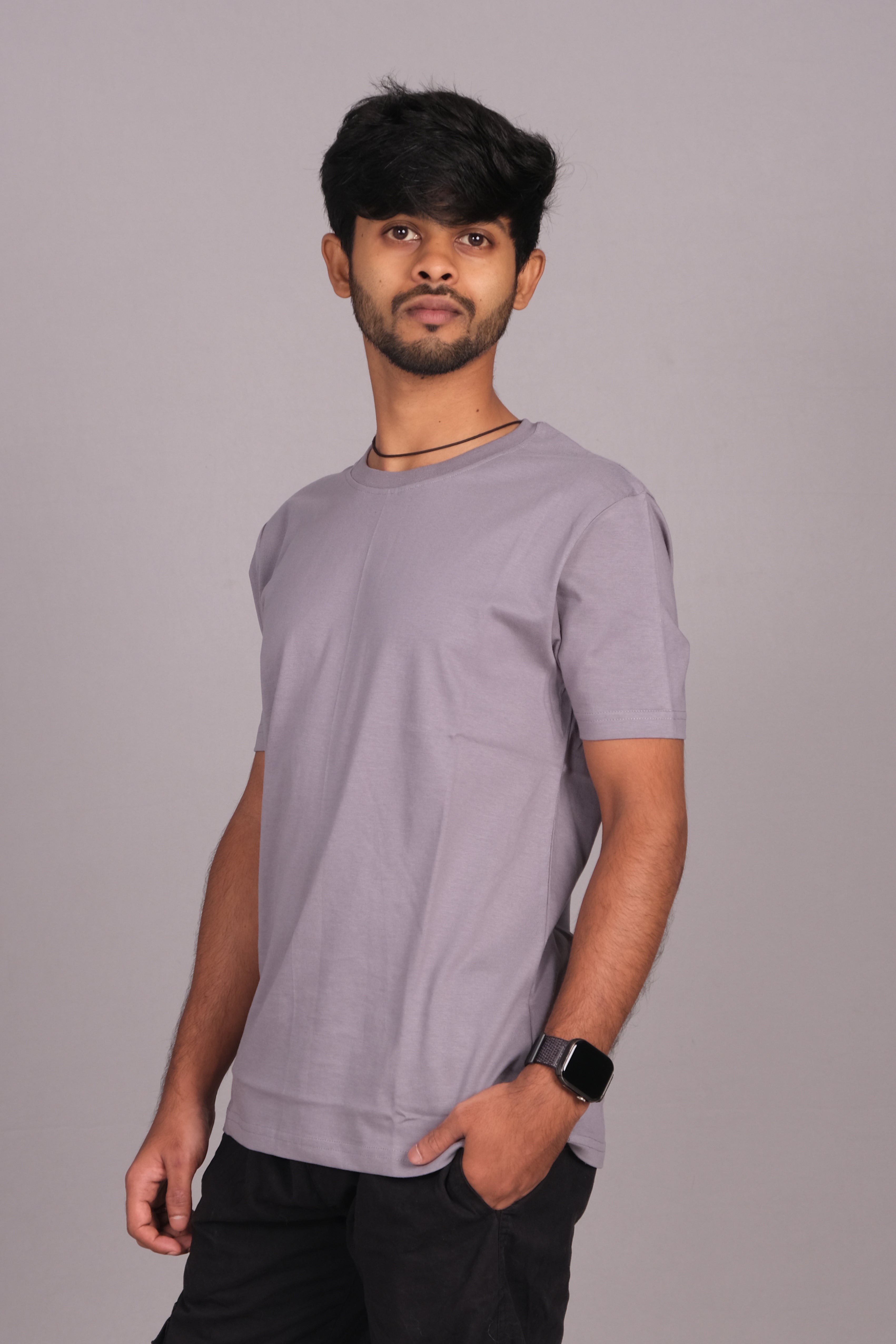 Men Cotton Grey Round Neck T-shirt