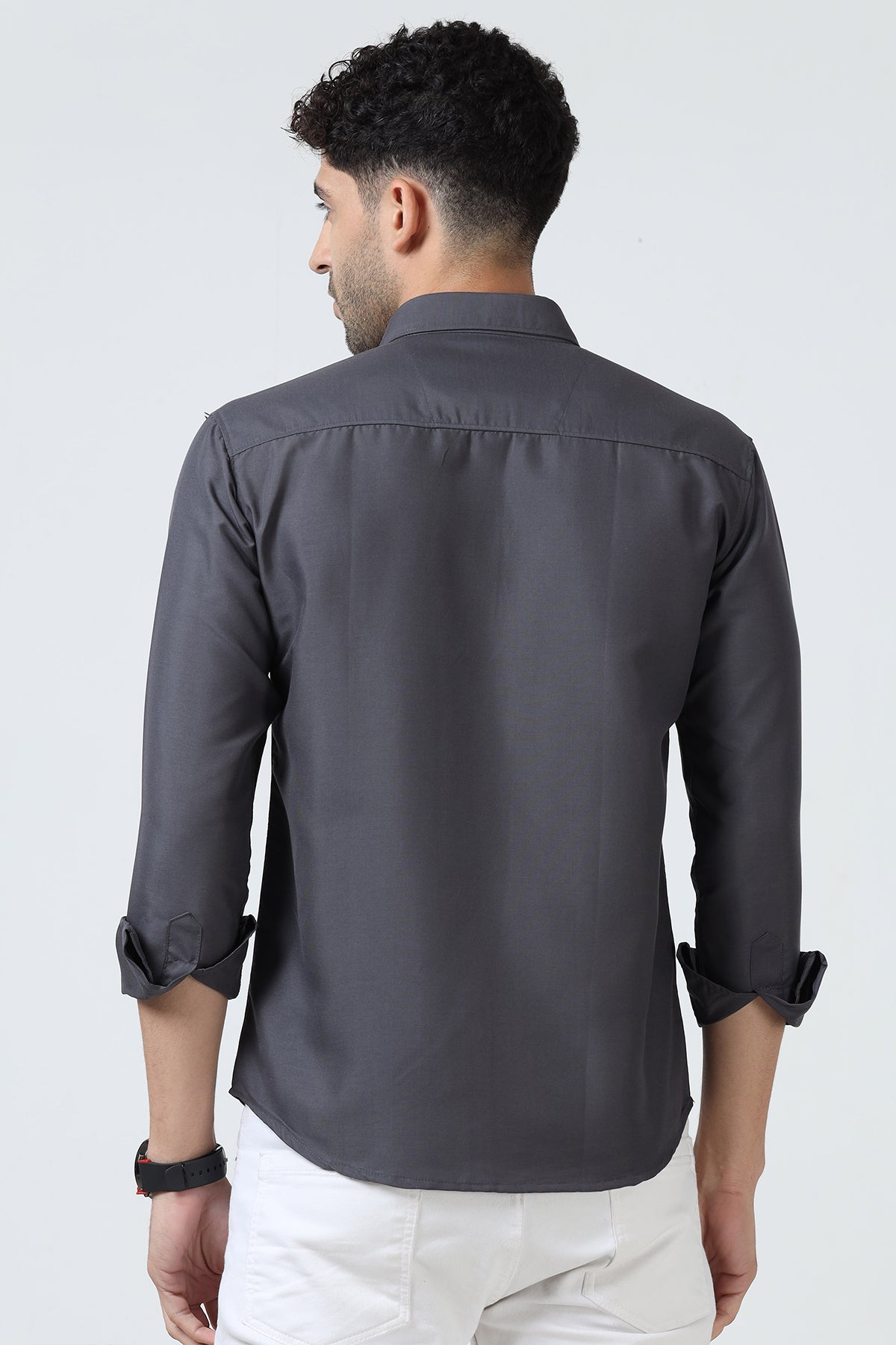 Grey Plain Cotton Solid Shirt