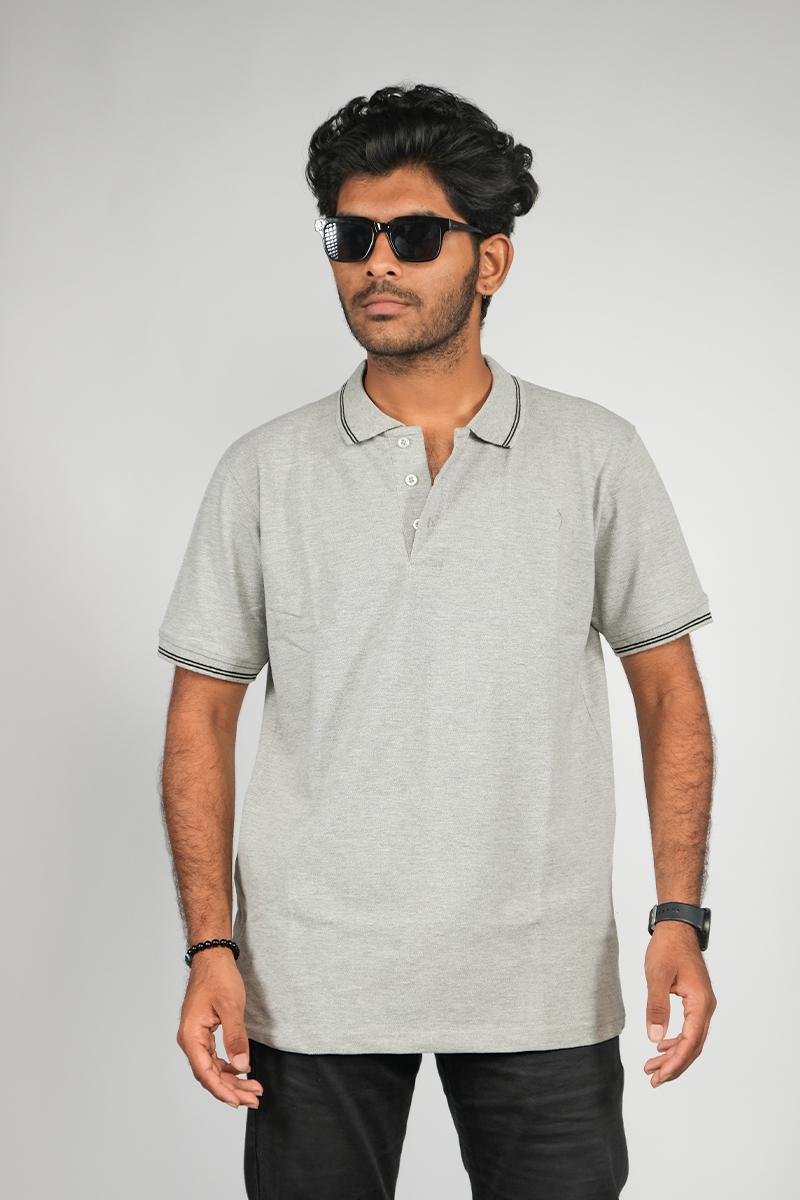 Cotton Honeycomb Polo T-shirts  Melange Grey