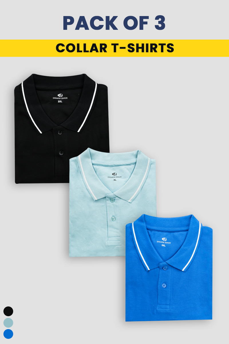 Men Cotton Collar T-shirt - Pack of 3