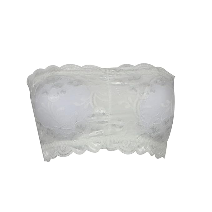 Women's Lace Padded Wire Free Blouse Style Transparent Strap Tube Top Bra