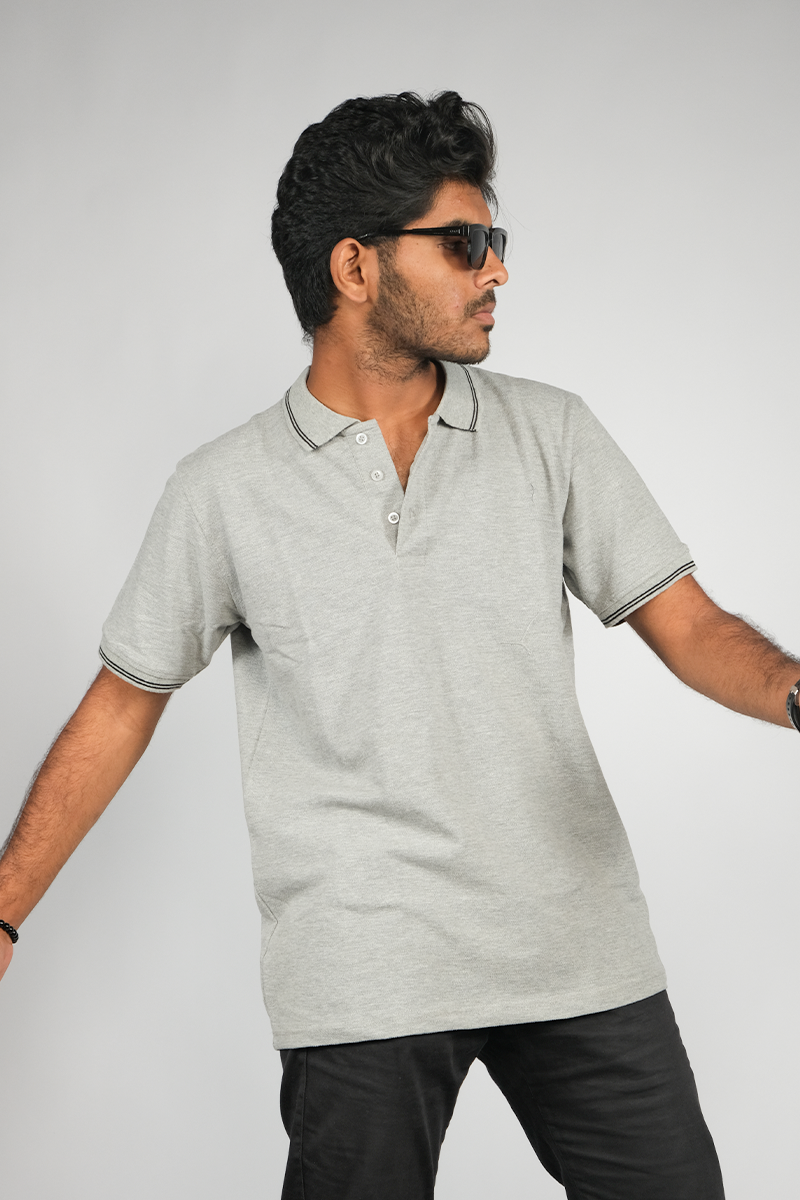 Cotton Honeycomb Polo T-shirts  Melange Grey