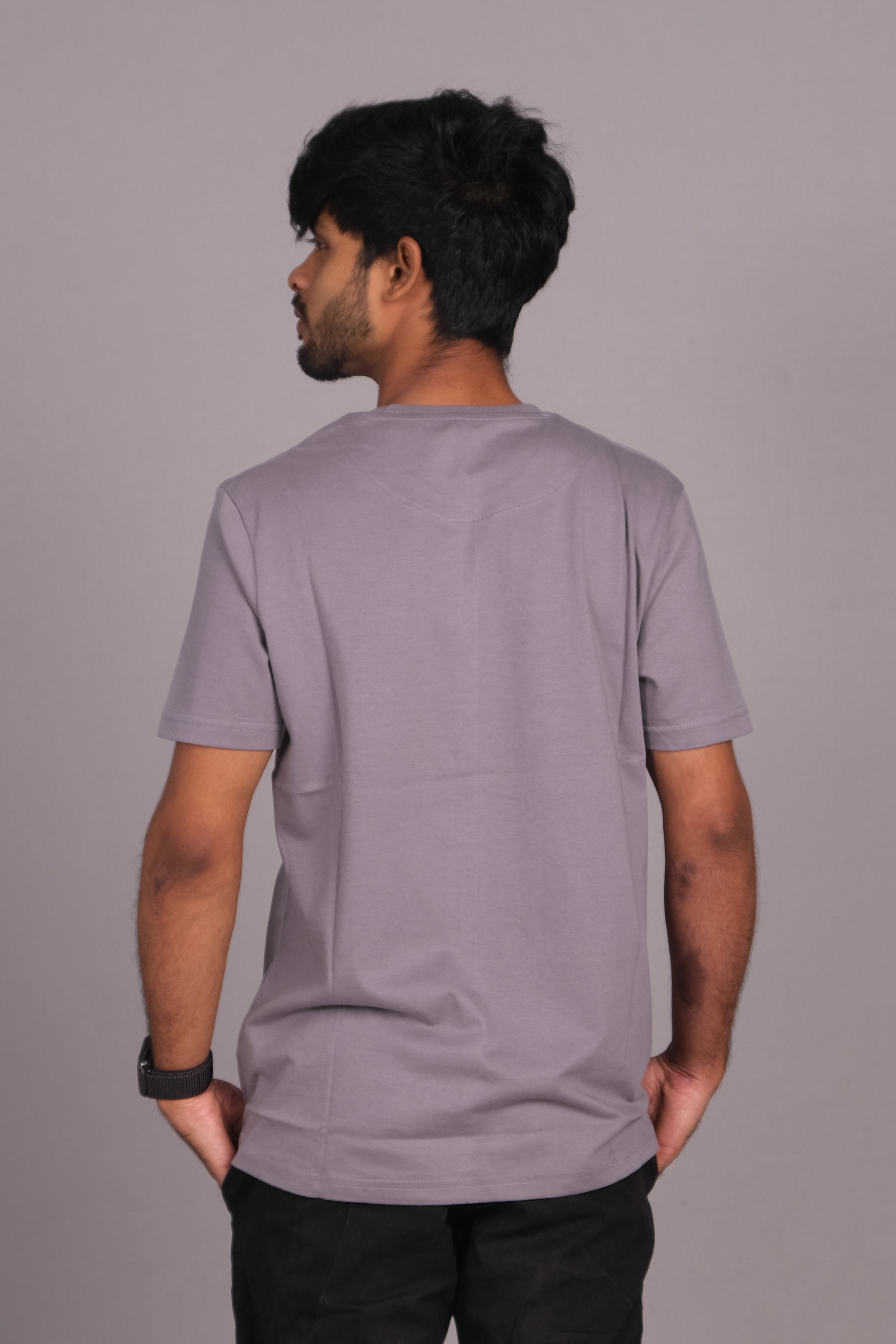 Men Cotton Grey Round Neck T-shirt