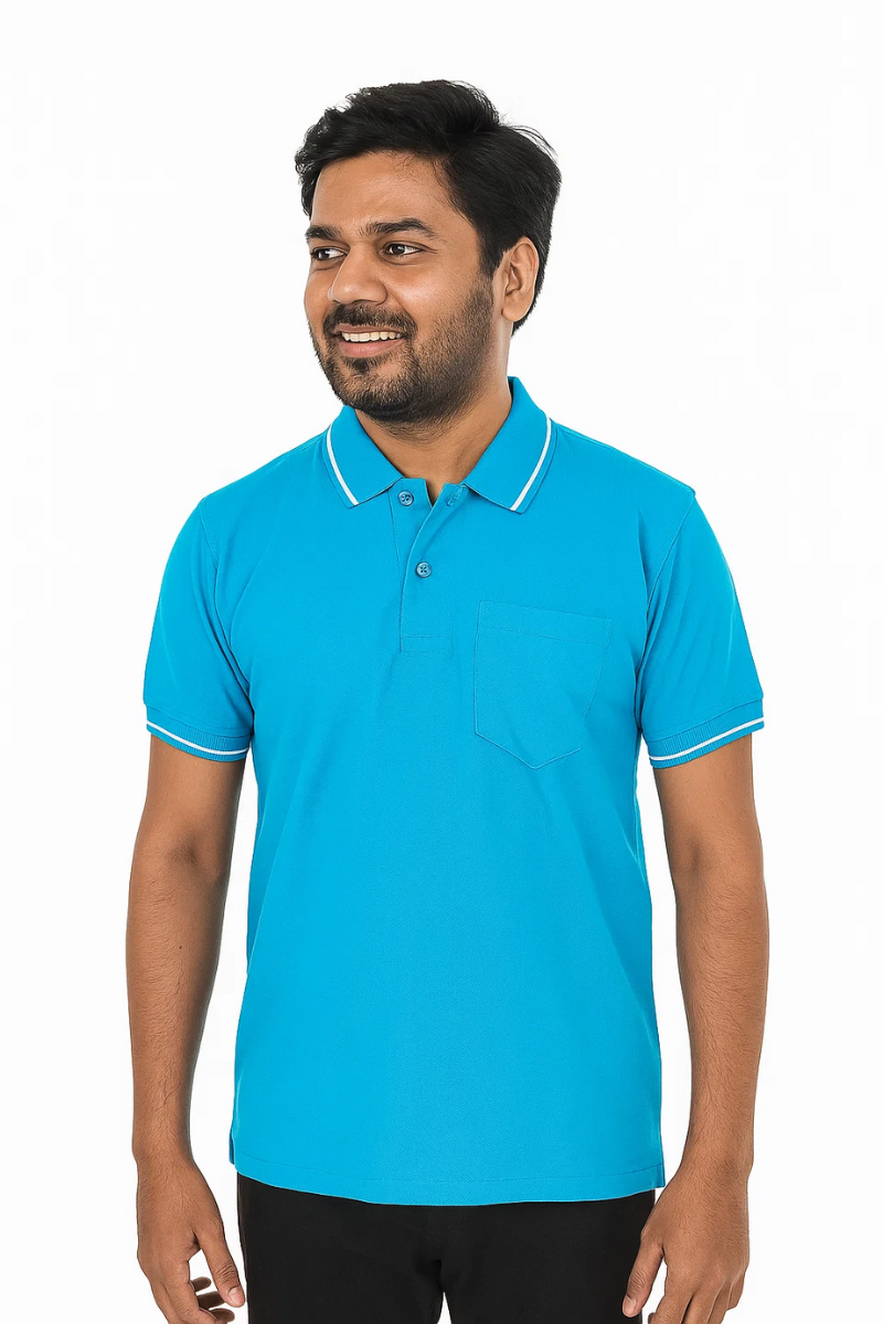 Light Blue Collar T-shirt with Pocket