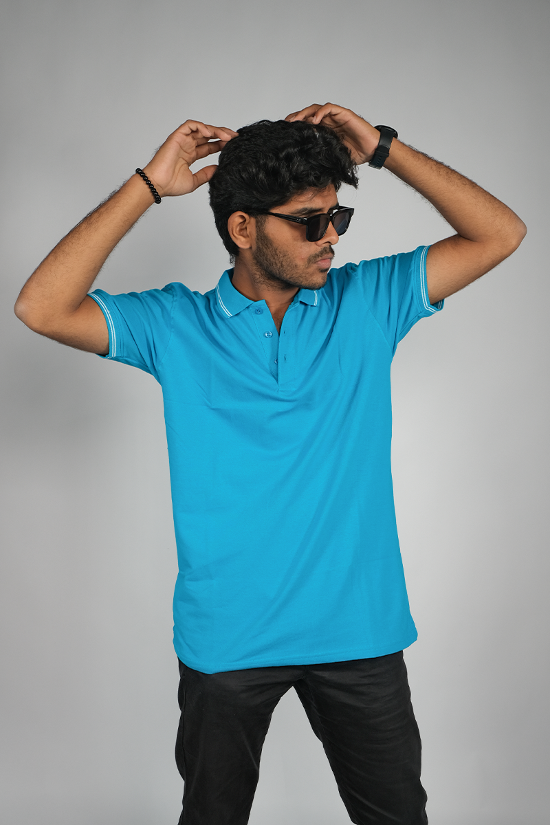 Cotton Honeycomb Polo T-shirts Petrol Blue