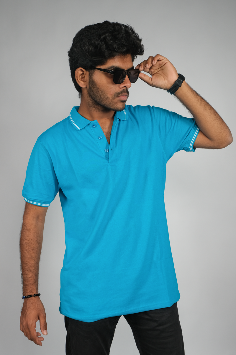 Cotton Honeycomb Polo T-shirts Petrol Blue