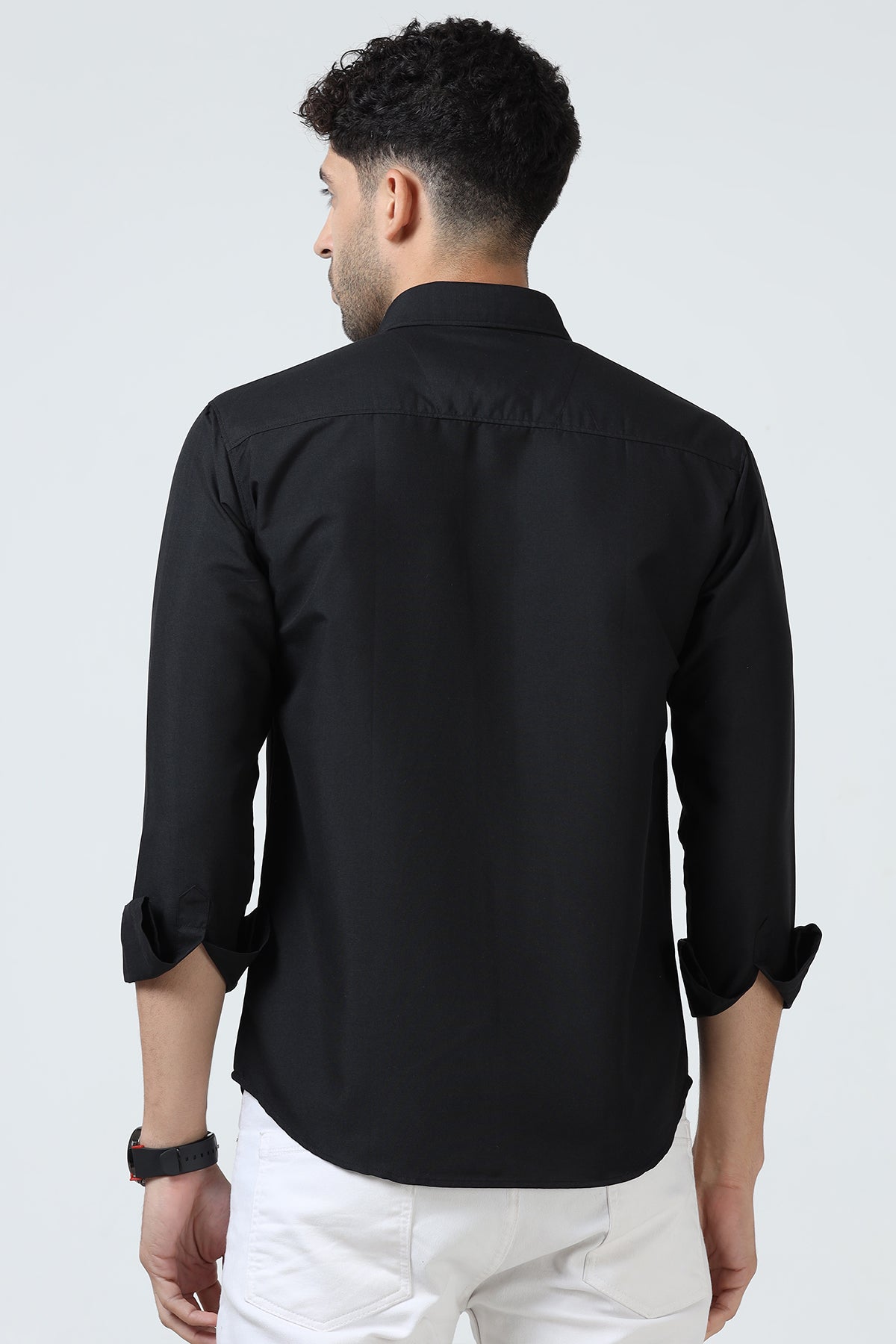 Black Plain Cotton Solid Shirt