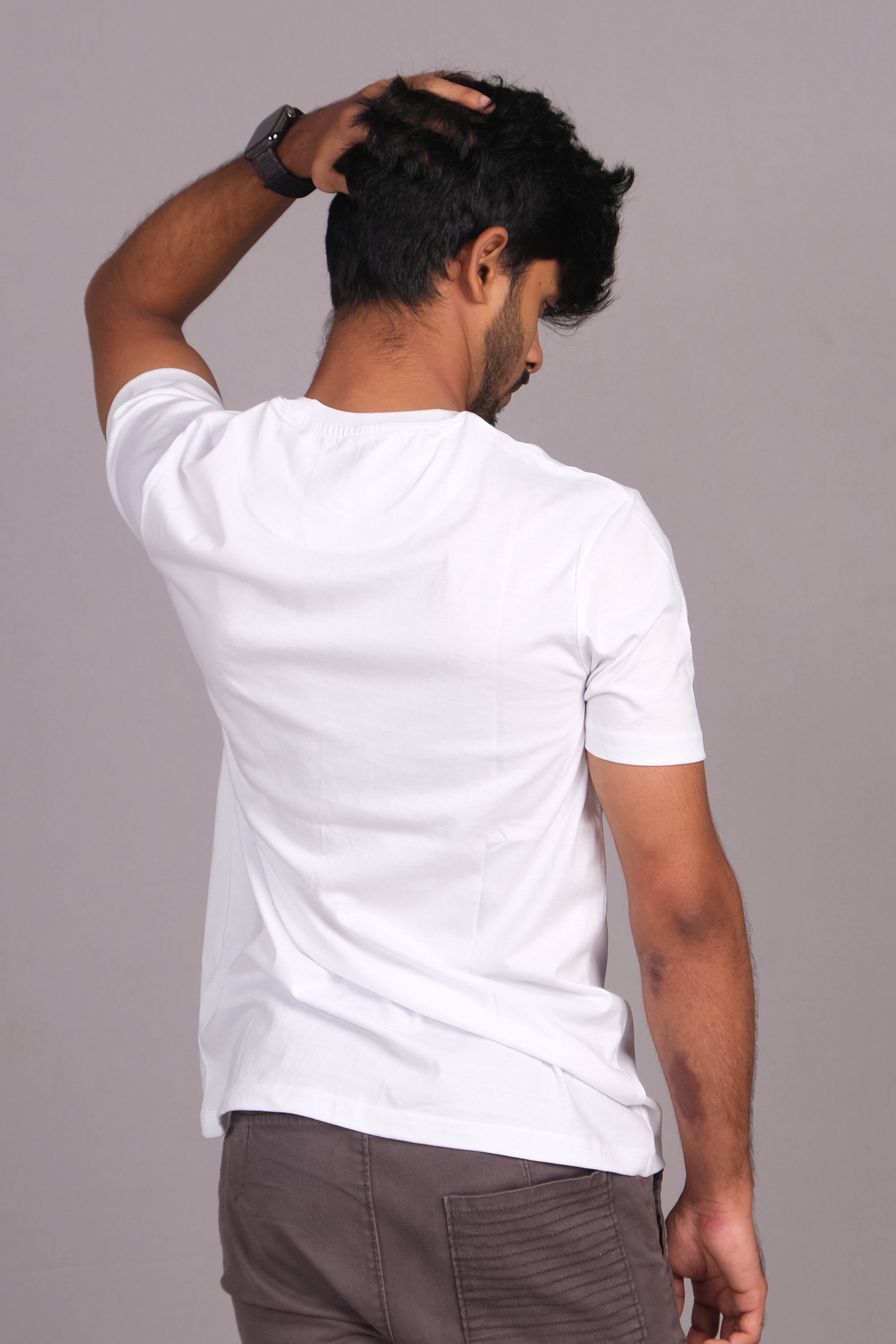 Men Cotton White Round Neck T-shirt