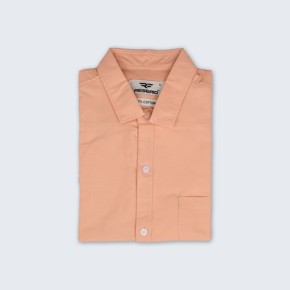 Light Orange Plain Cotton Solid Shirt