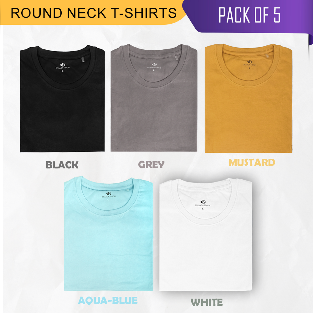 Cotton Round Neck T-shirts - Pack of 5