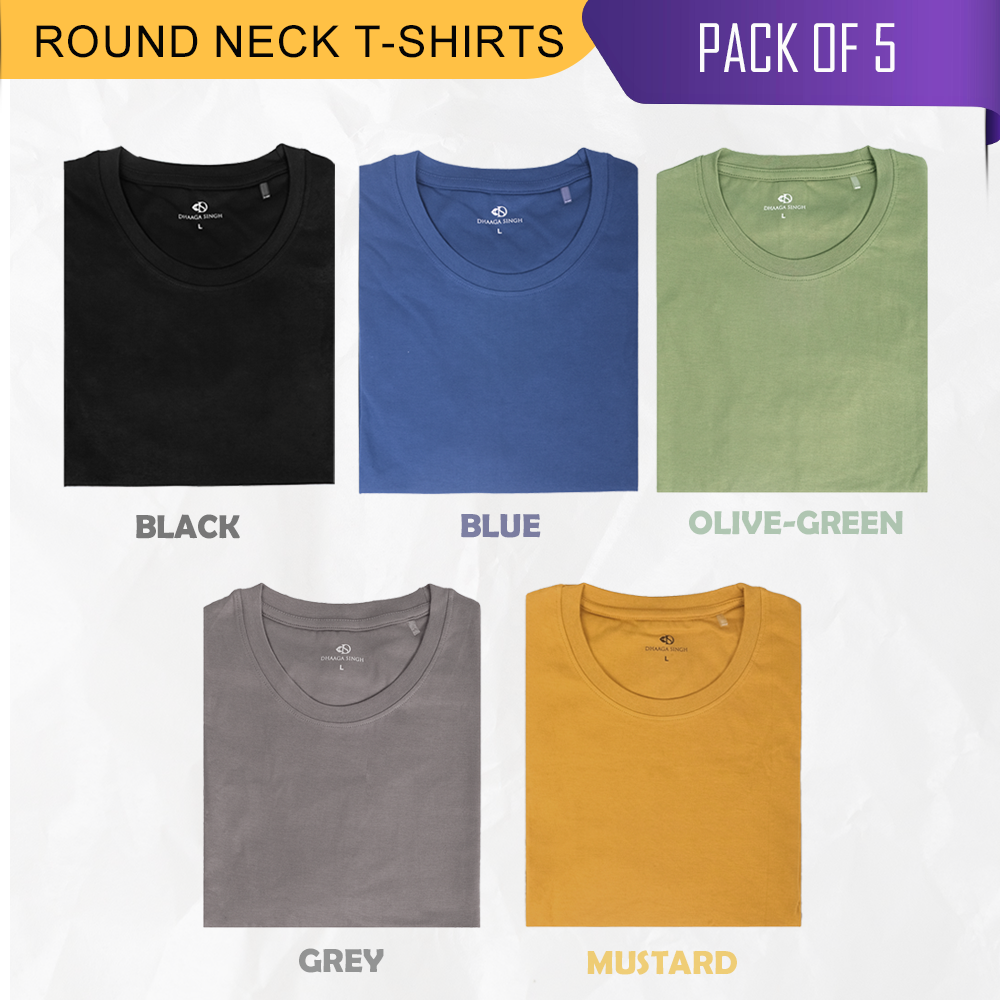 Cotton Round Neck T-shirts - Pack of 5