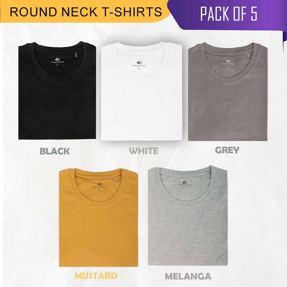 Cotton Round Neck T-shirts - Pack of 5