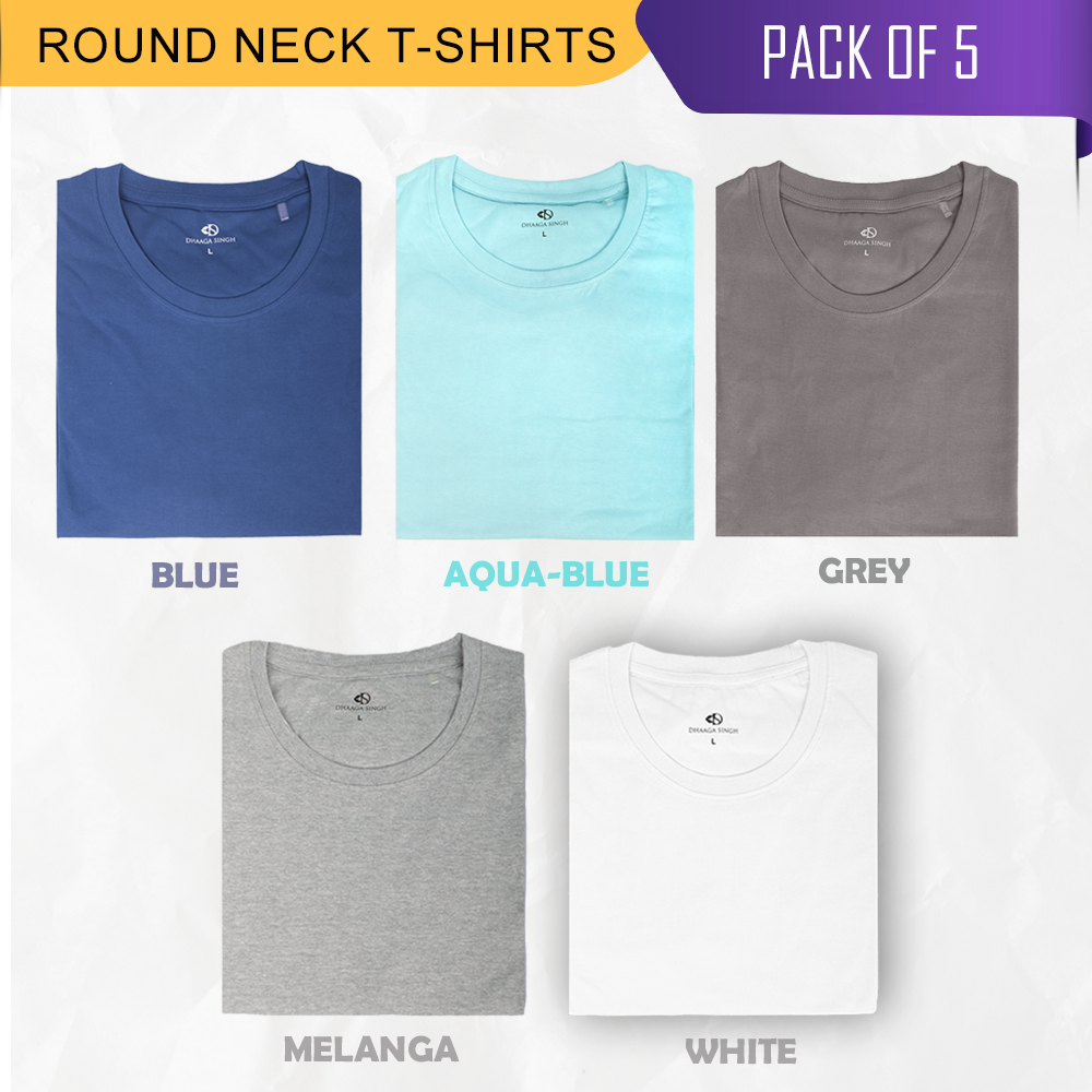 Cotton Round Neck T-shirts - Pack of 5