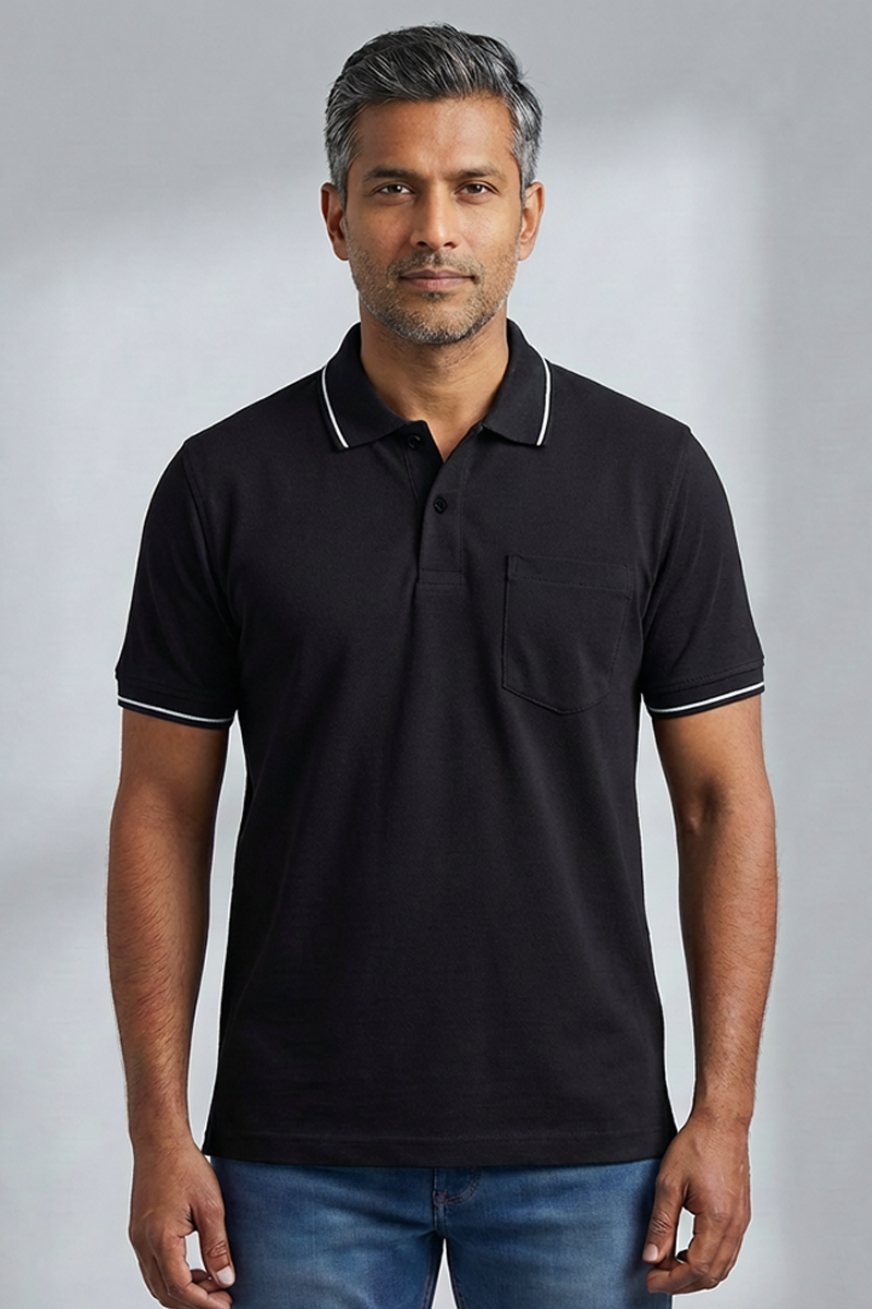 Black Collar T-shirt with Pocket